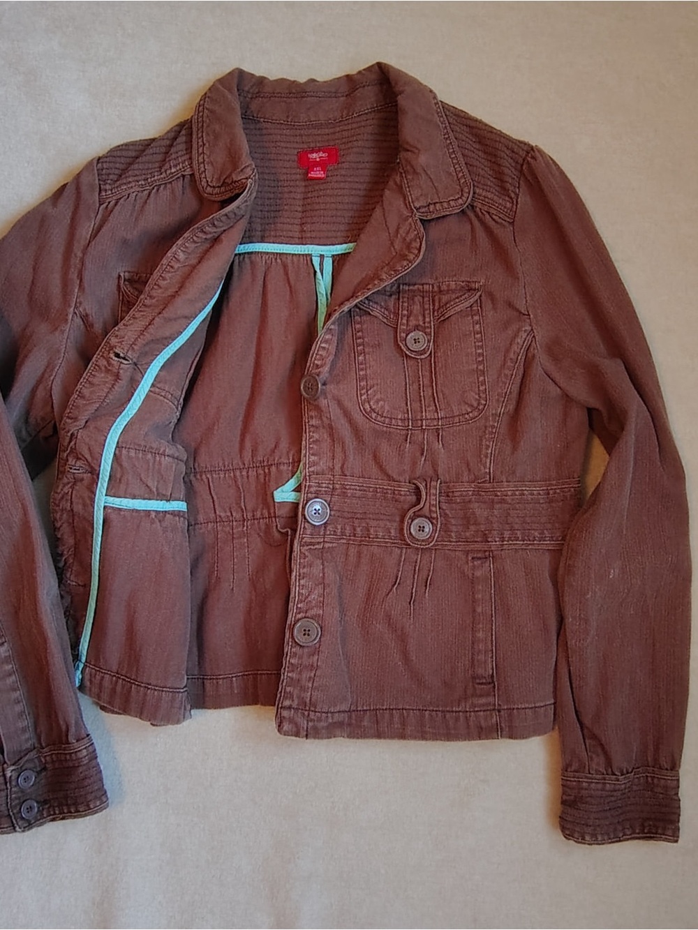 VTG Mossimo Supply Co Utility Jacket JR XXL Brown Y2K Shrunken Cargo Turquoise